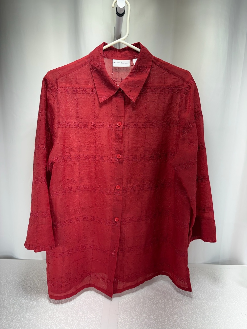 Alfred Dunner Red Button-Down Textured Blouse 4603